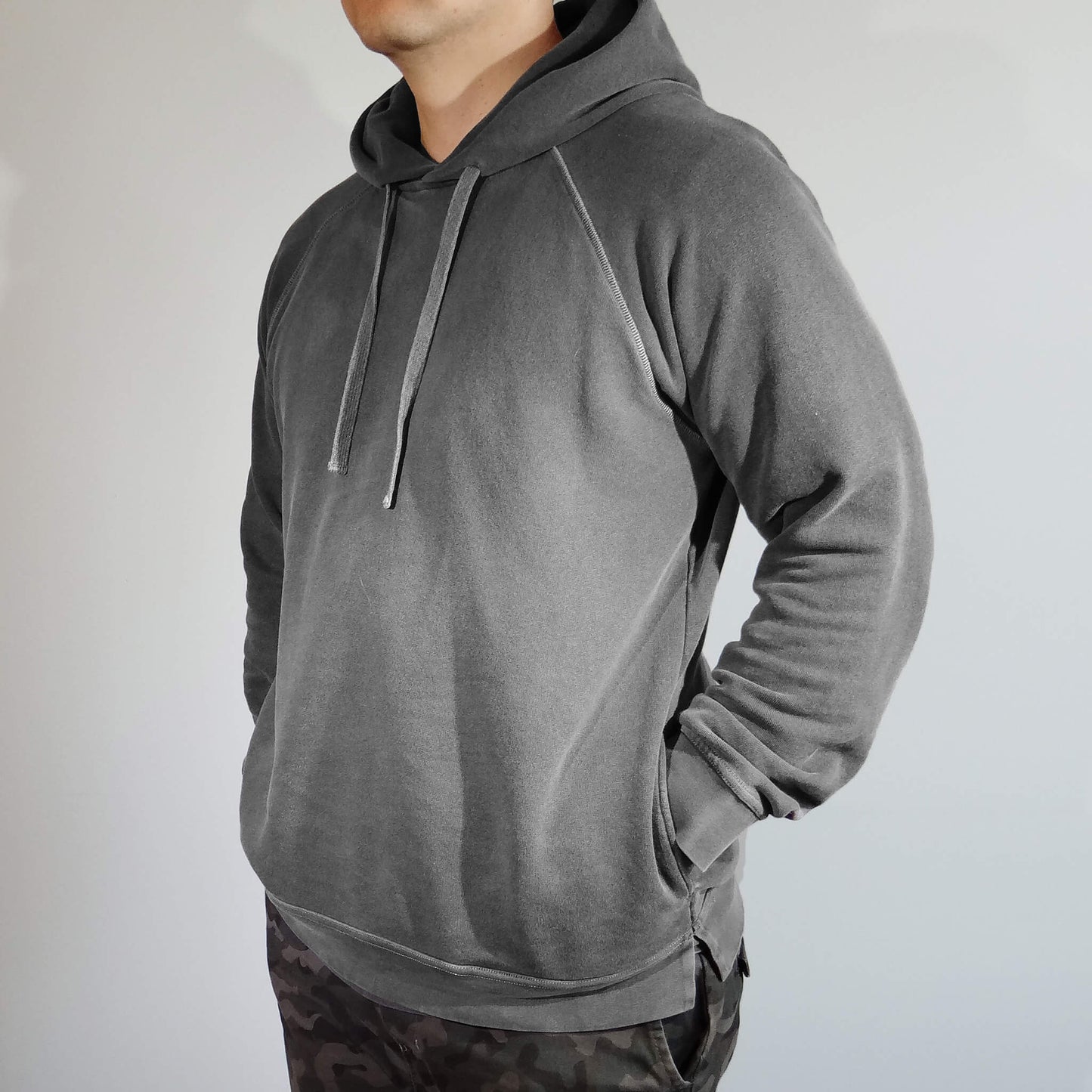 100% organic cotton clean slate hoodie graphite - model