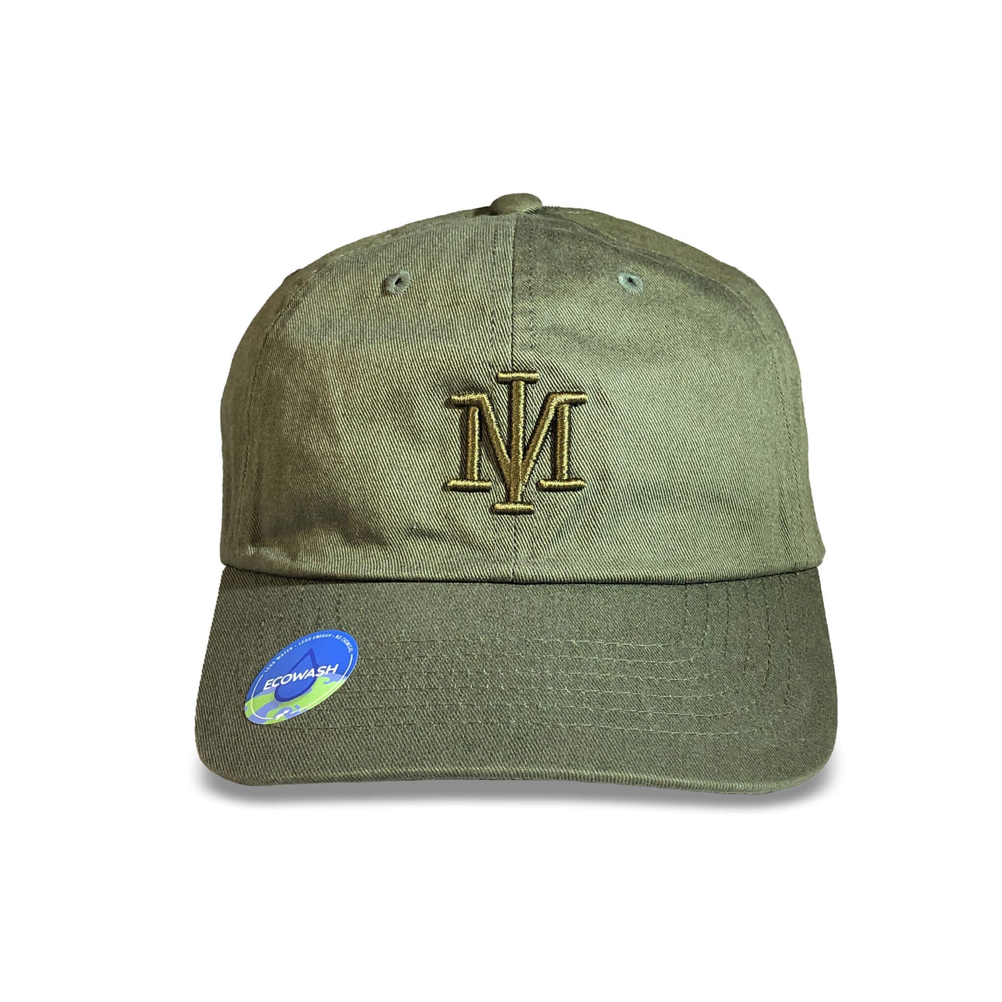 eco friendly washed 6 panel dad hat olive - front